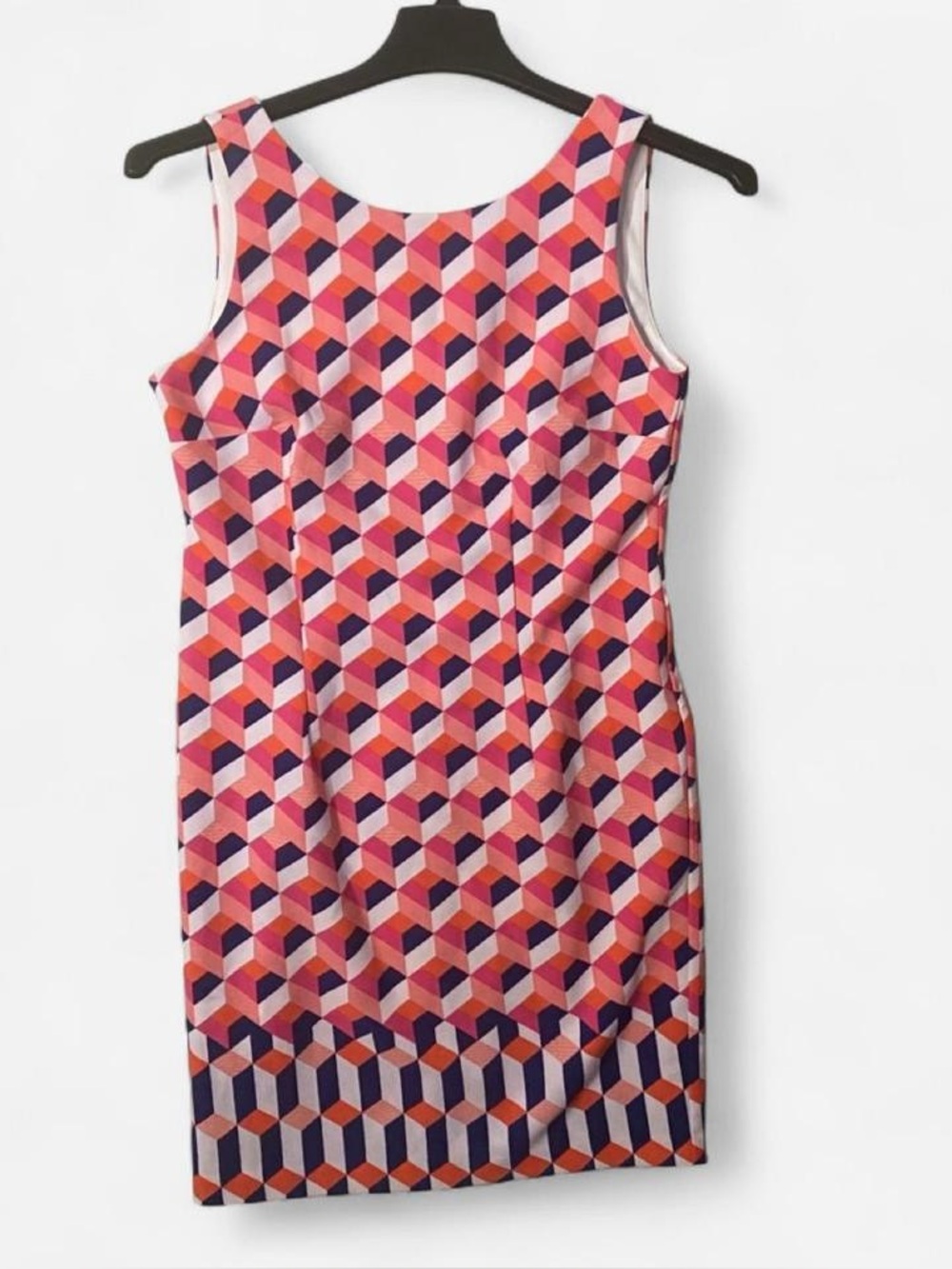 Amanda Lane Geometric Block-Print Sleeveless Midi Dress in Pink and Purple